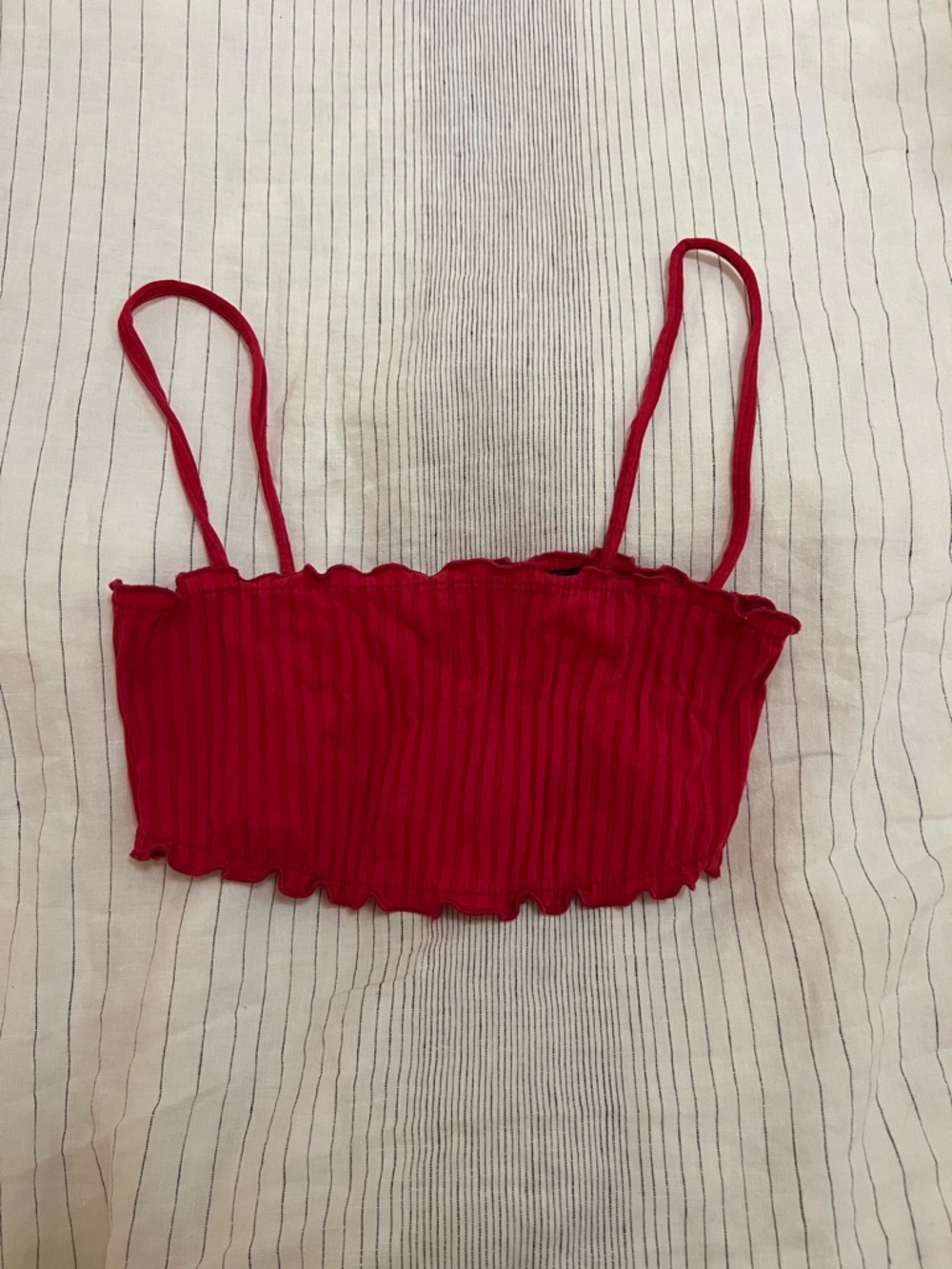 Red Ribbed Crop Tank Top with Spaghetti Straps